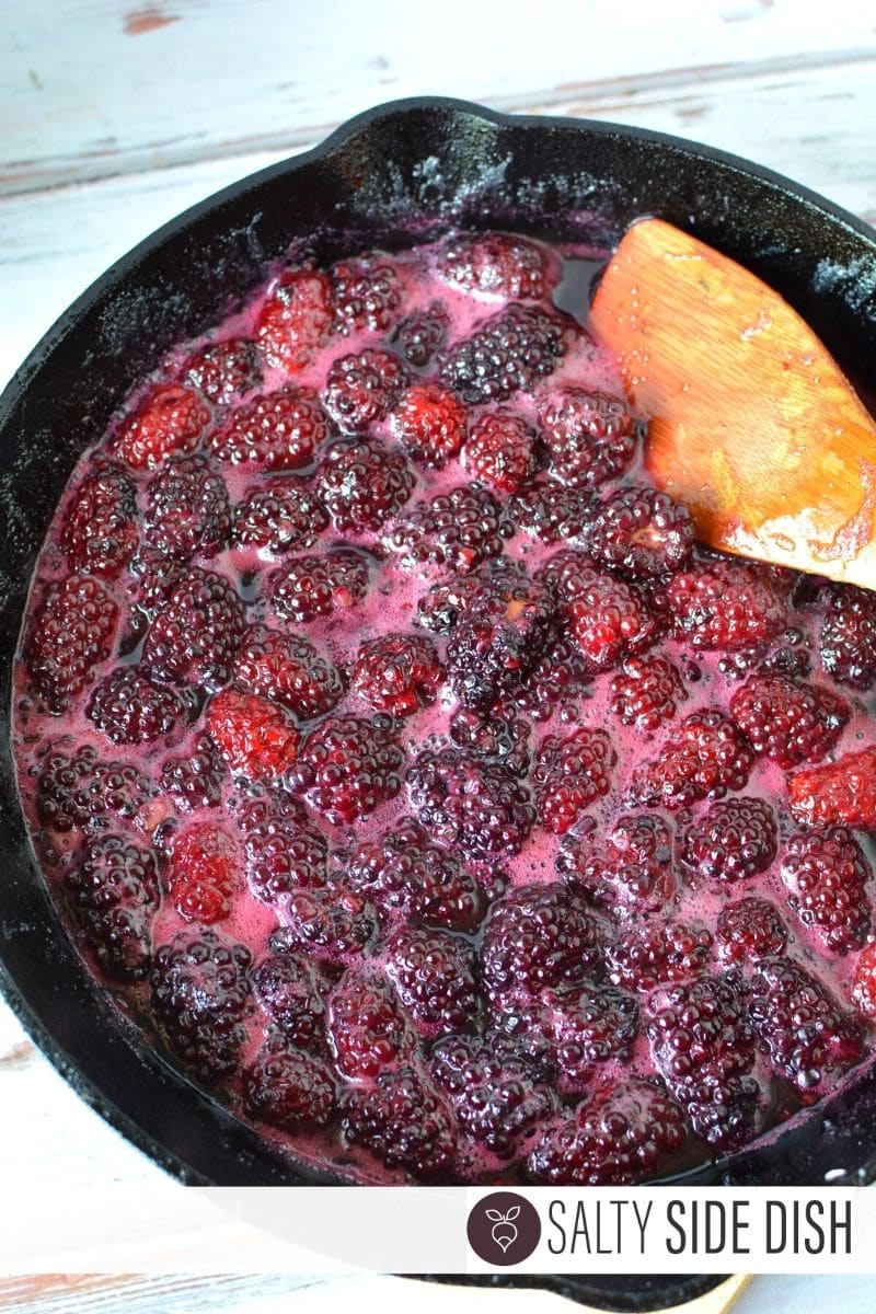 boil blackberries, sugar, and lemon juice in oven ready pan