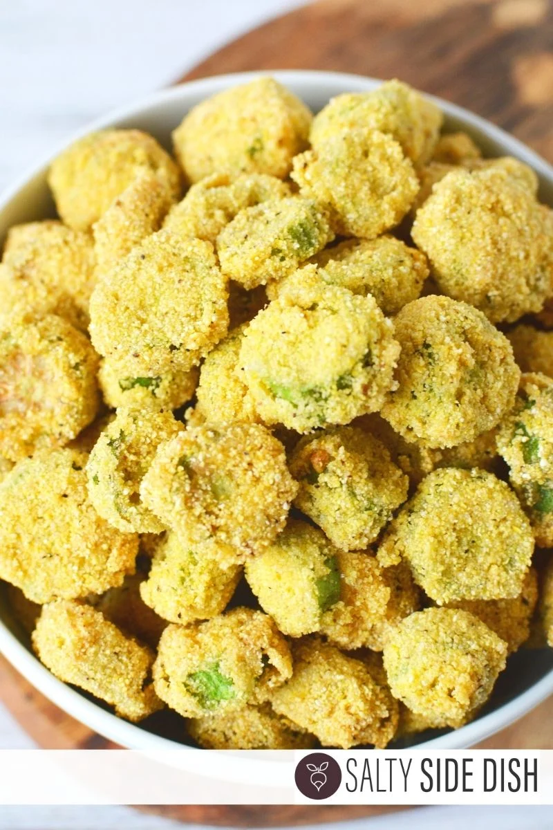 perfect bites of Deep Fried Okra for finger food appetizer or snack