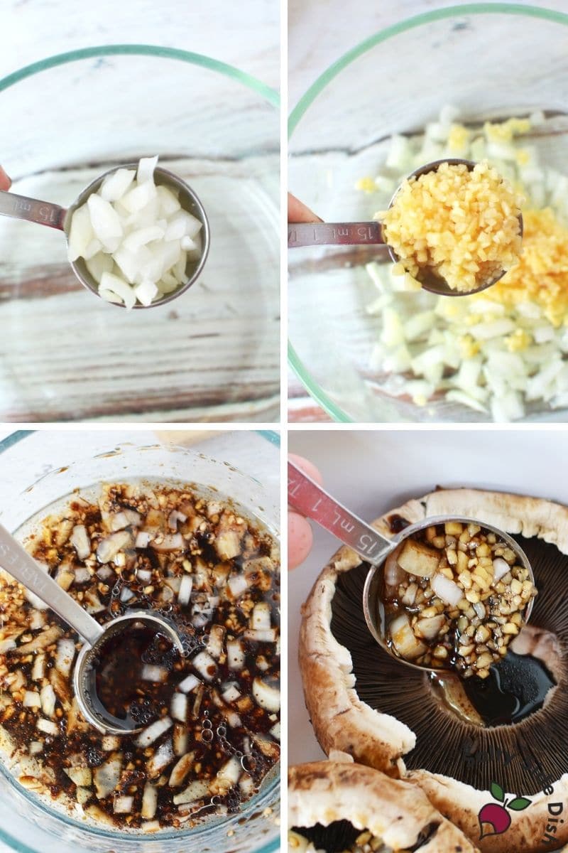 add onions, garlic, balsamic vinegar to a bowl and marinate mushrooms
