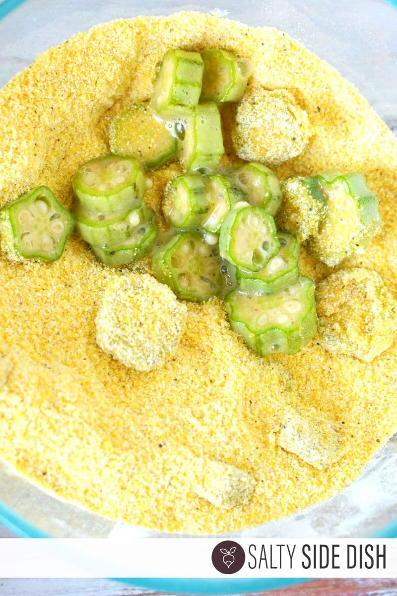 okra dipped into corn meal and egg