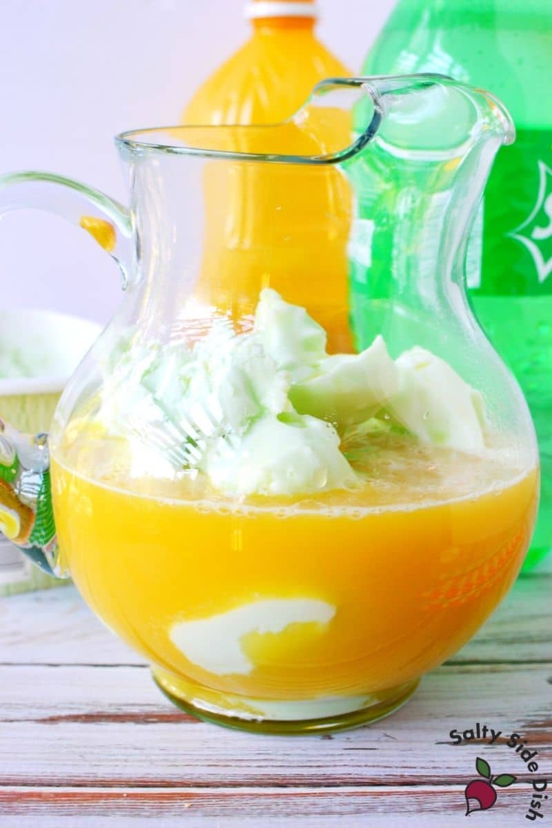 add pineapple juice on top of Sherbet