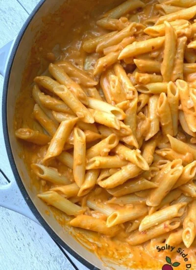 gigi hadid pasta dish in a cast iron pan
