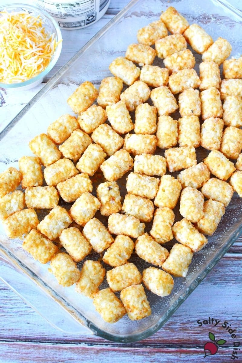 add layer of tater tots on the bottom of a casserole dish for a filling and simple casserole recipe