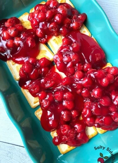 Canned Cherry Pie Filling in dump cake.