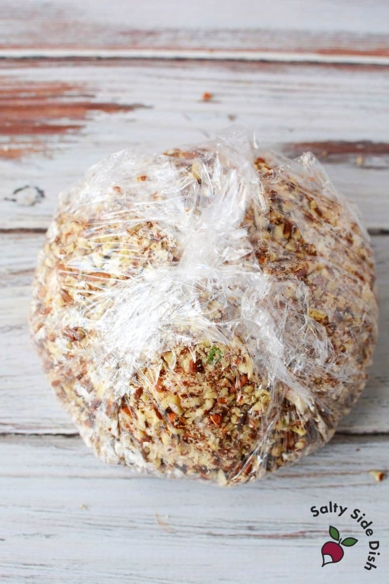 wrapped cheese ball in plastic wrap