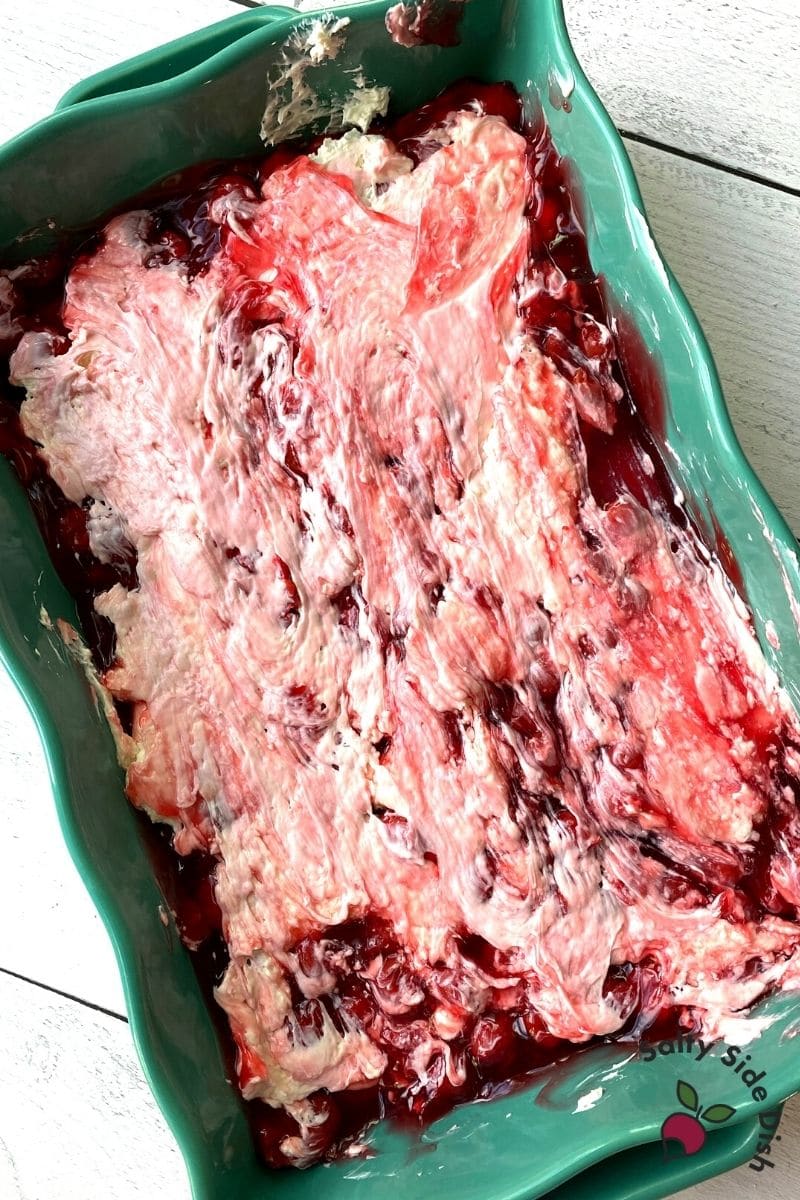mix cream cheese into cherry pie filling