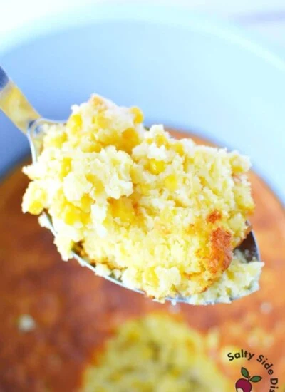 ninja foodi corn casserole on a spoon