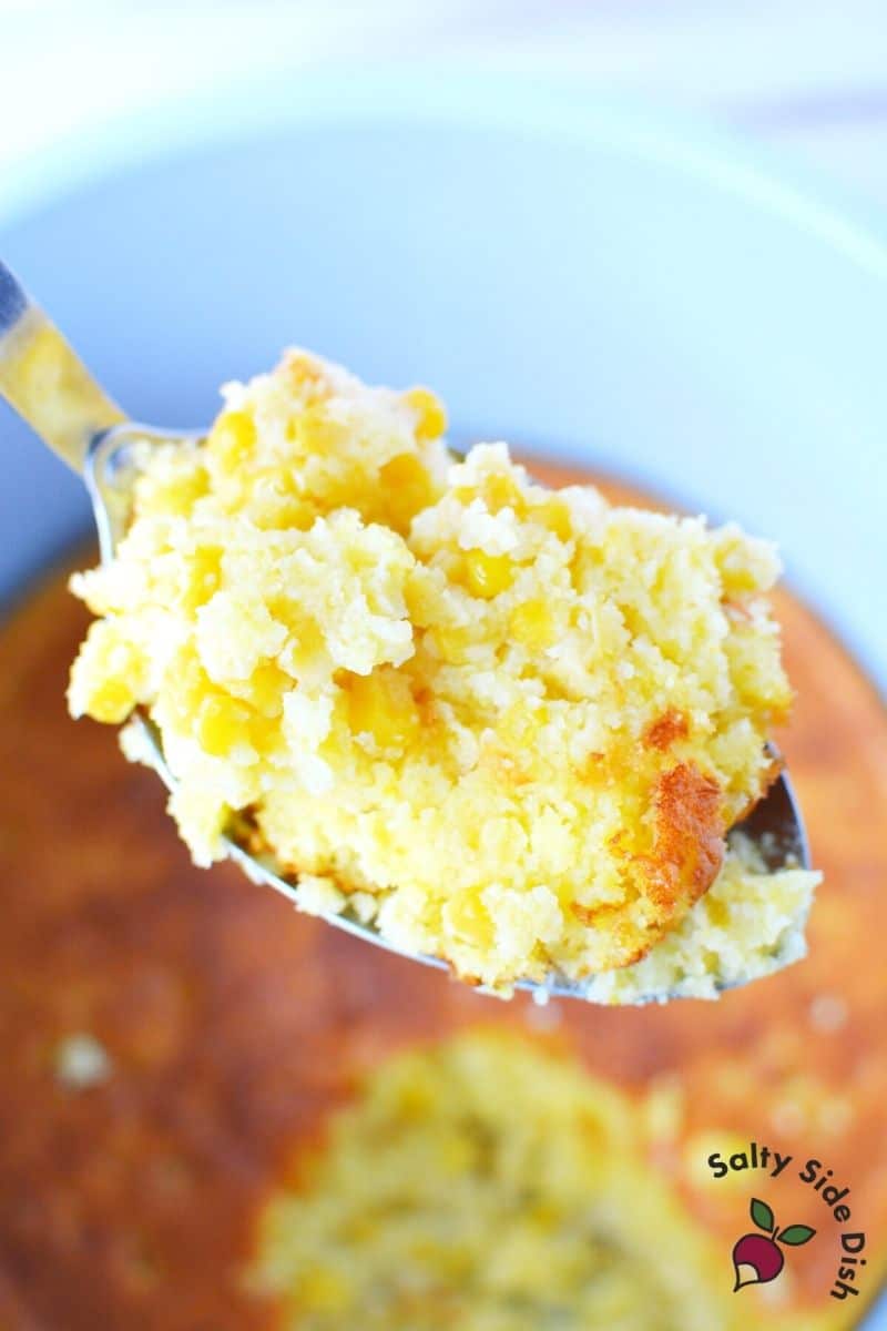 ninja foodi corn casserole on a spoon