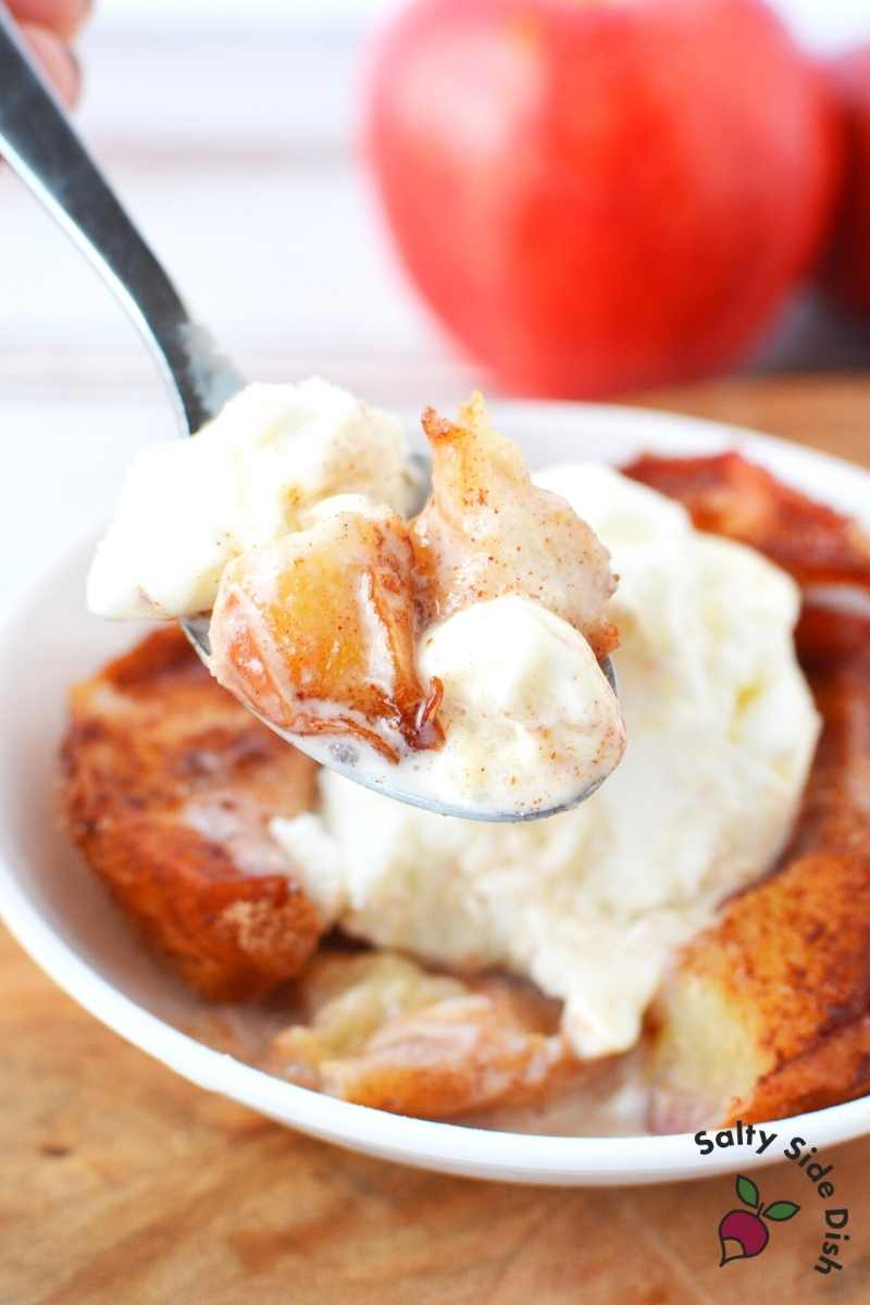 Air Fryer Cinnamon Apples with vanilla ice cream