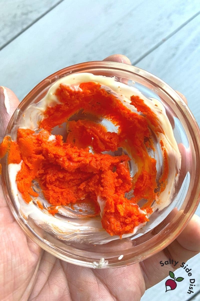 Color Right Orange dye mixed with white chocolate for a snowman nose