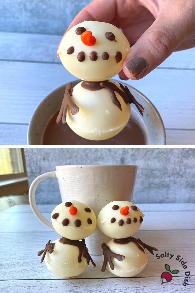 tiktok white chocolate cocoa bombs into melted snowman