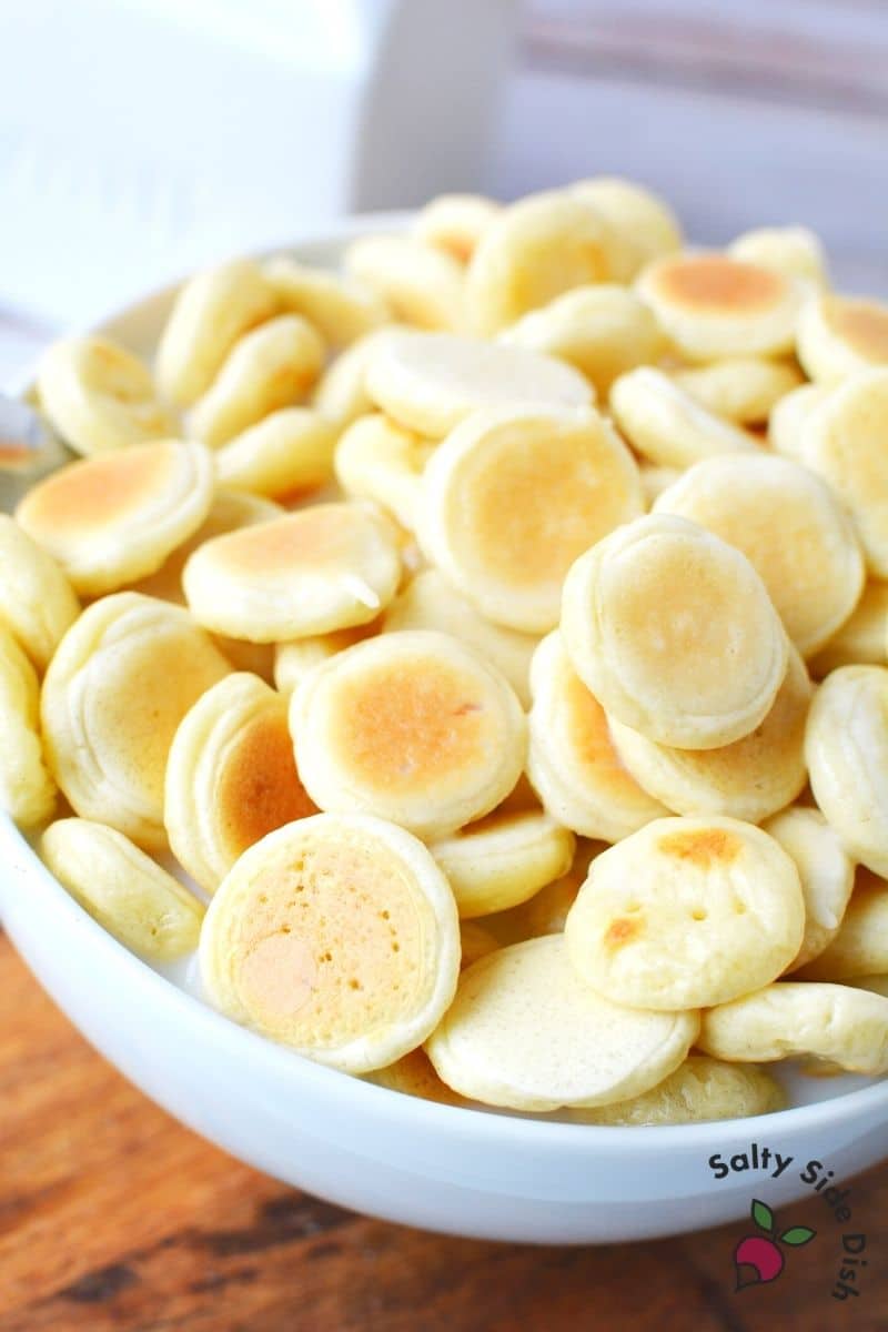 little pancakes waiting for milk, syrup, fruit or chocolate chips