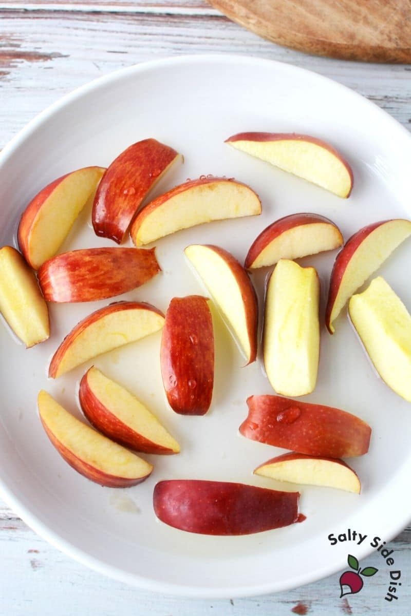 soften air fried apples with cinnamon and sugar