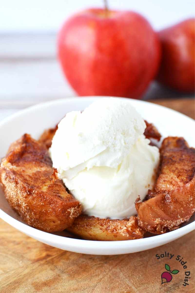 air fried apples with vanilla ice cream
