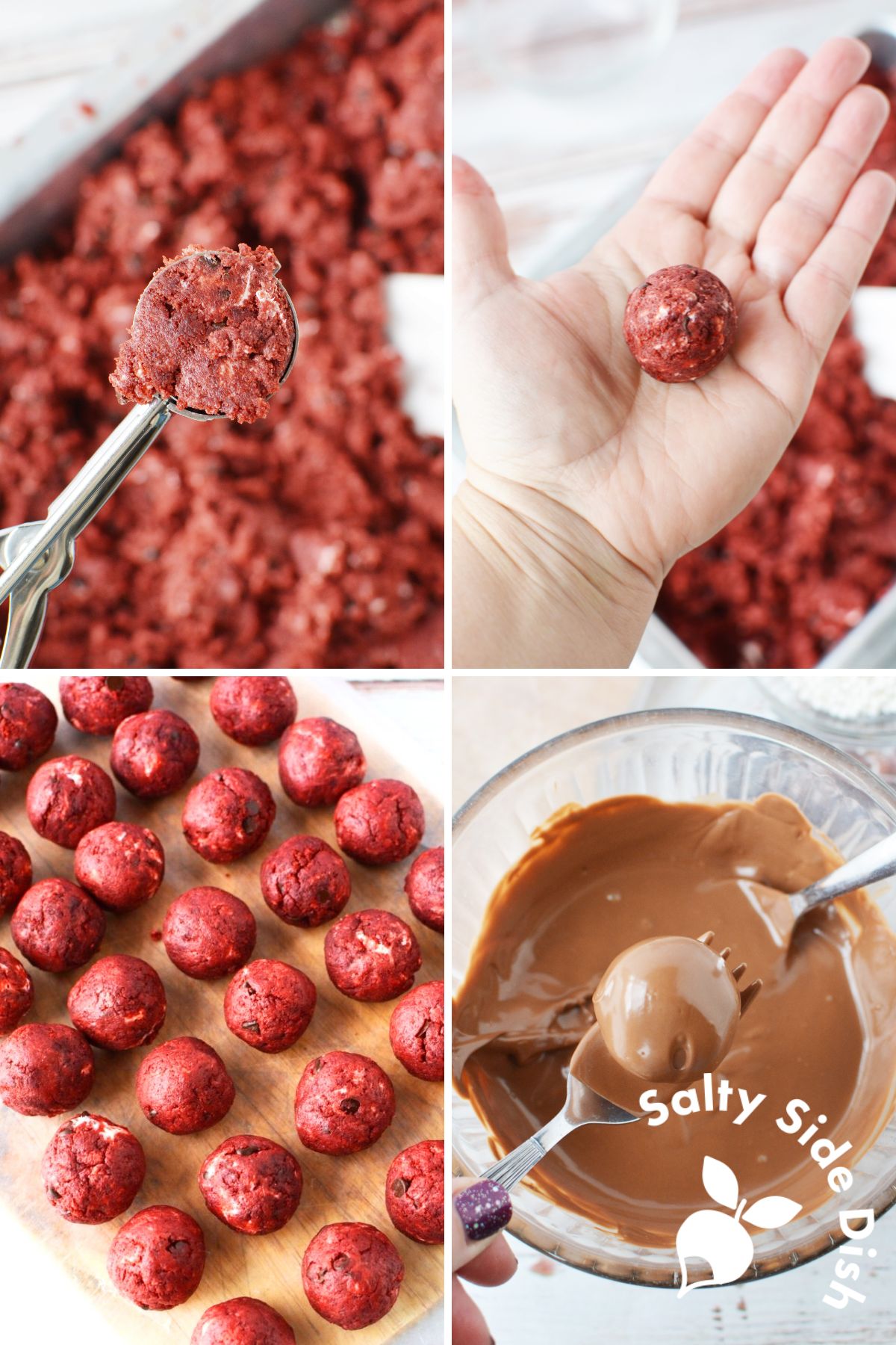 forming cream cheese balls.