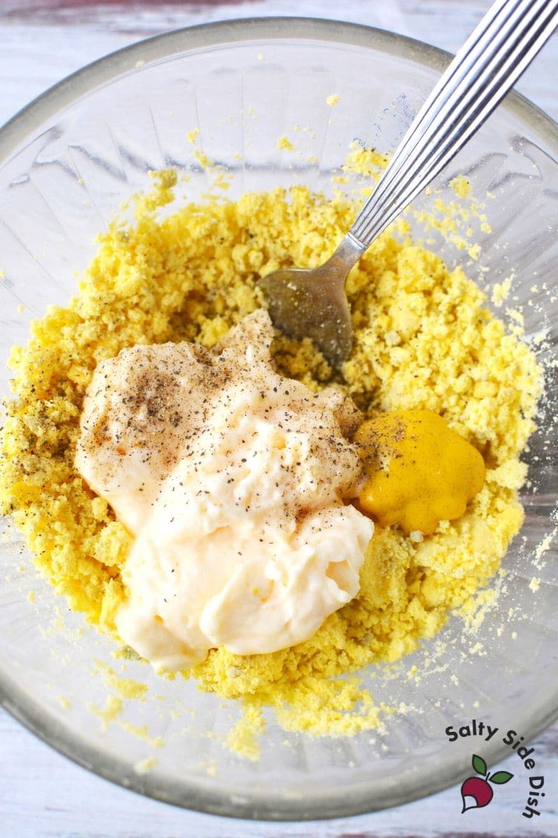 simple egg yolk mixture with mayo and mustard