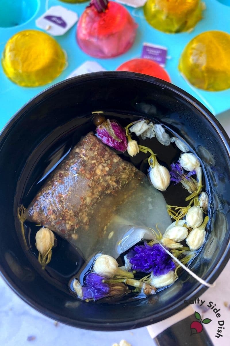 burst open tea bag from tea bomb