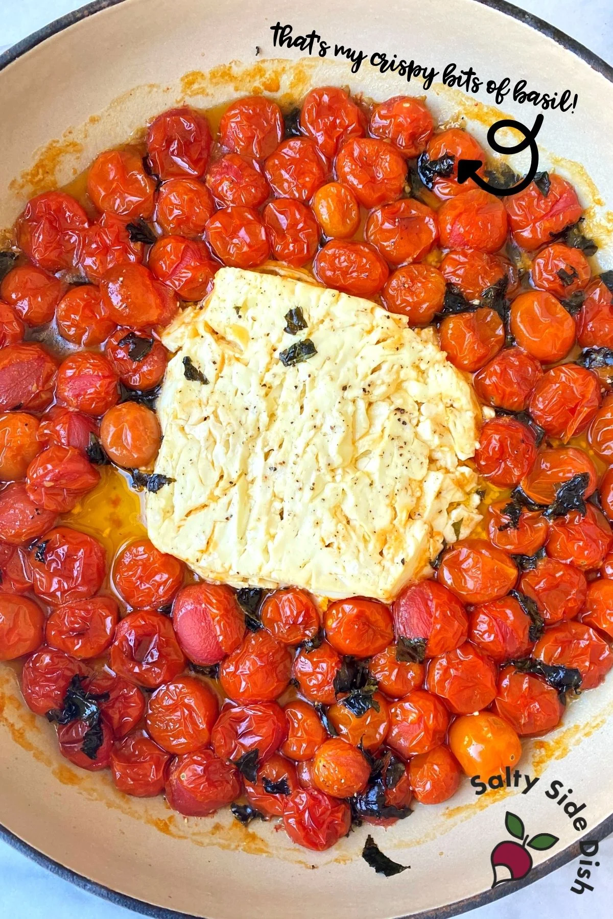 cooked tomatoes and cheese - tiktok version in a pan
