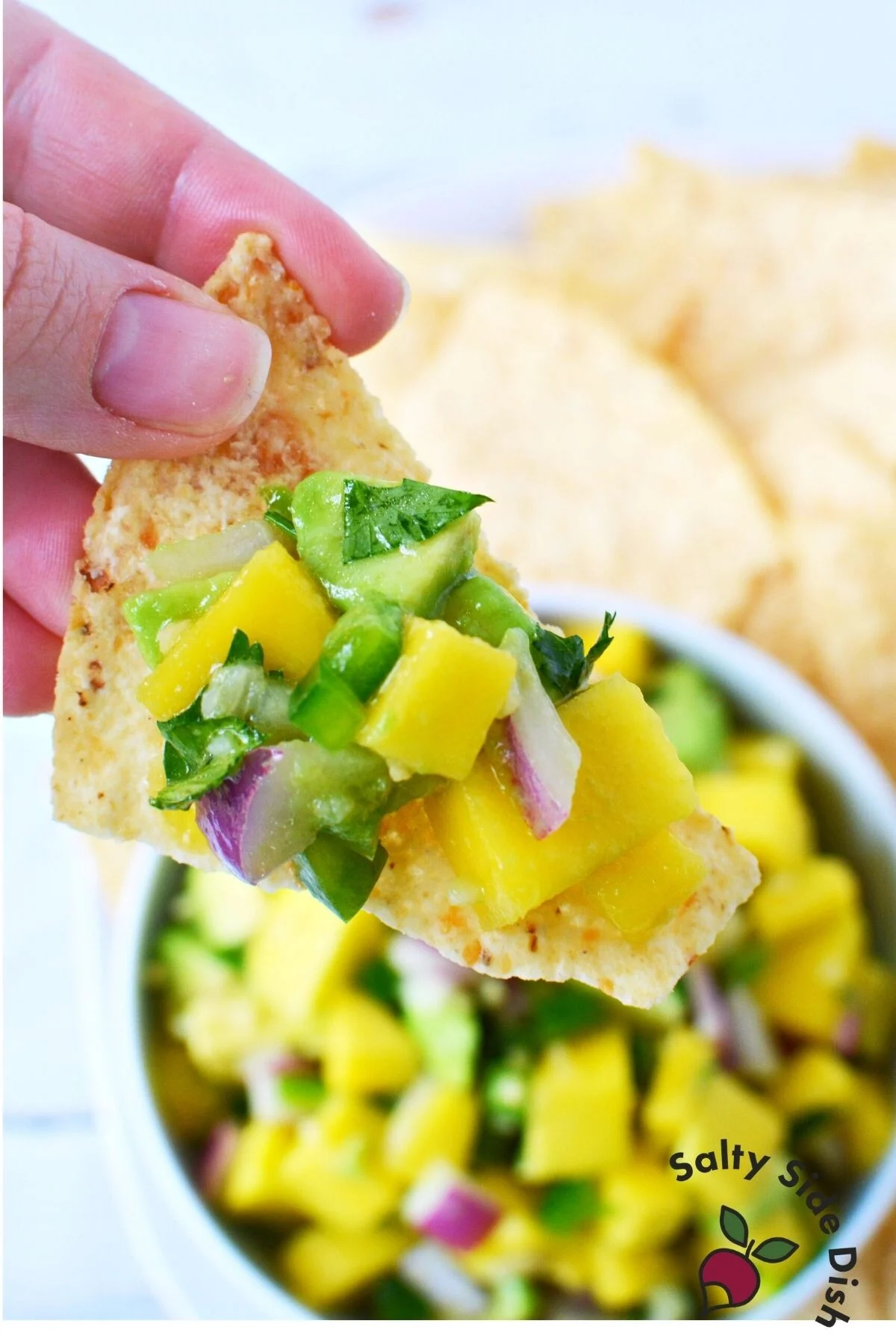 tortilla chips with mango salsa.