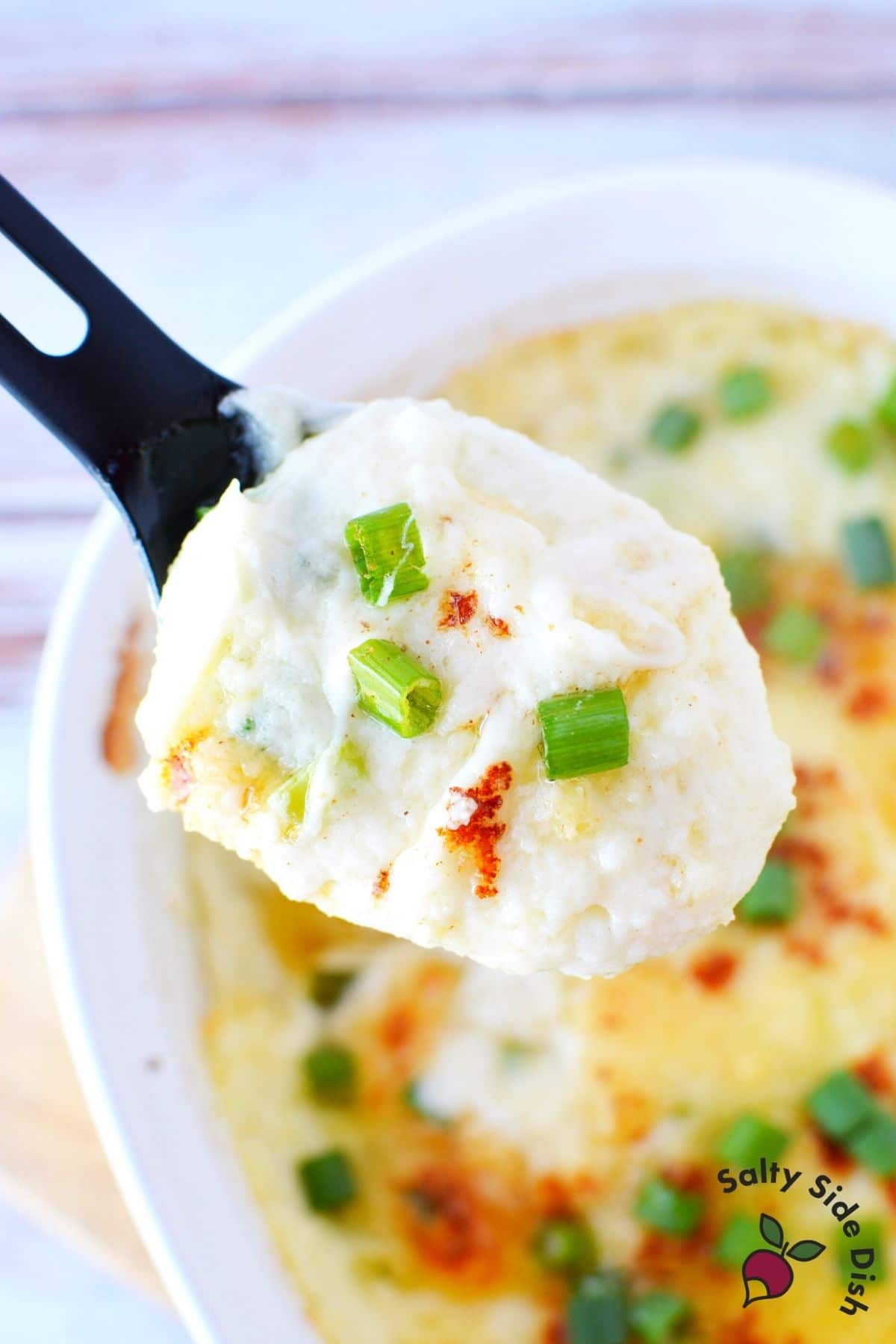 scoop of potatoes on a spoon