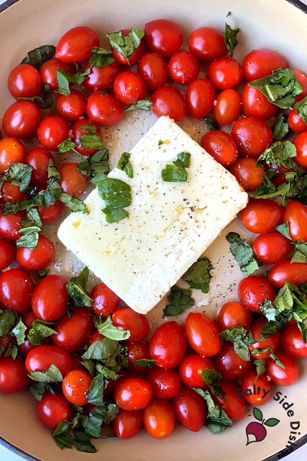 grape tomatoes with feta cheese and fresh basil