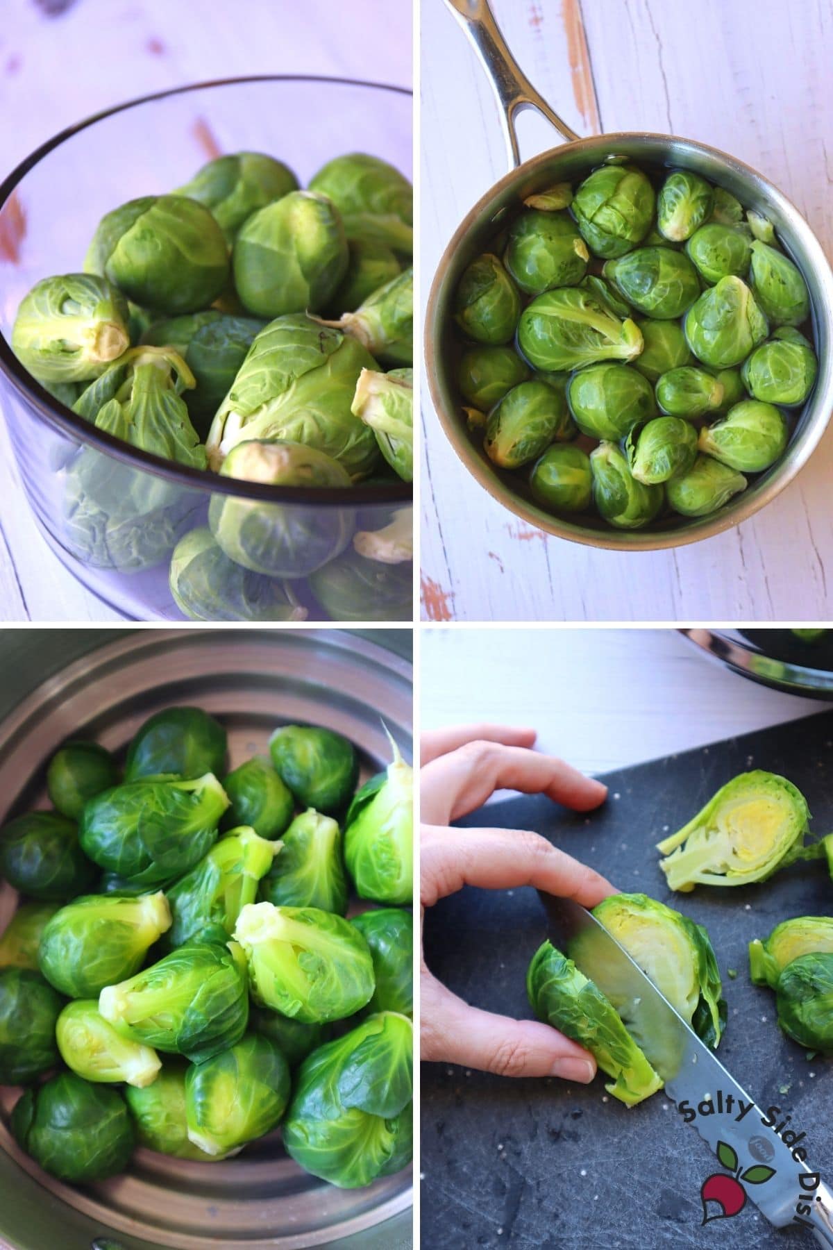 boiling brussels sprouts in a saucepan