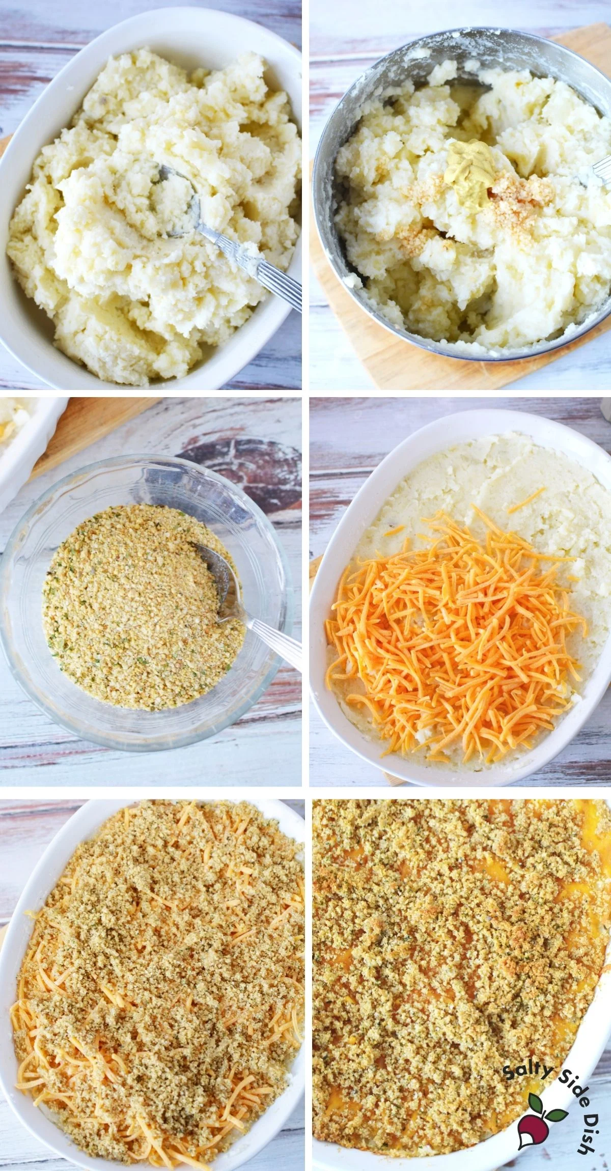 bread crumb and cheese topping into potato casserole