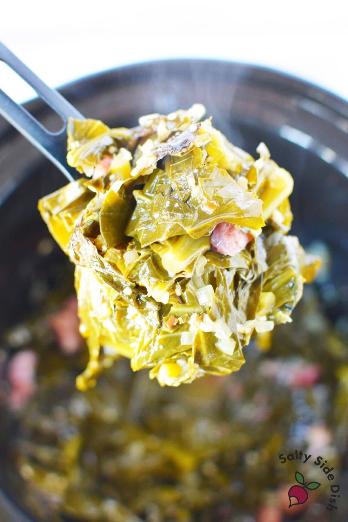 collard greens on a spoon