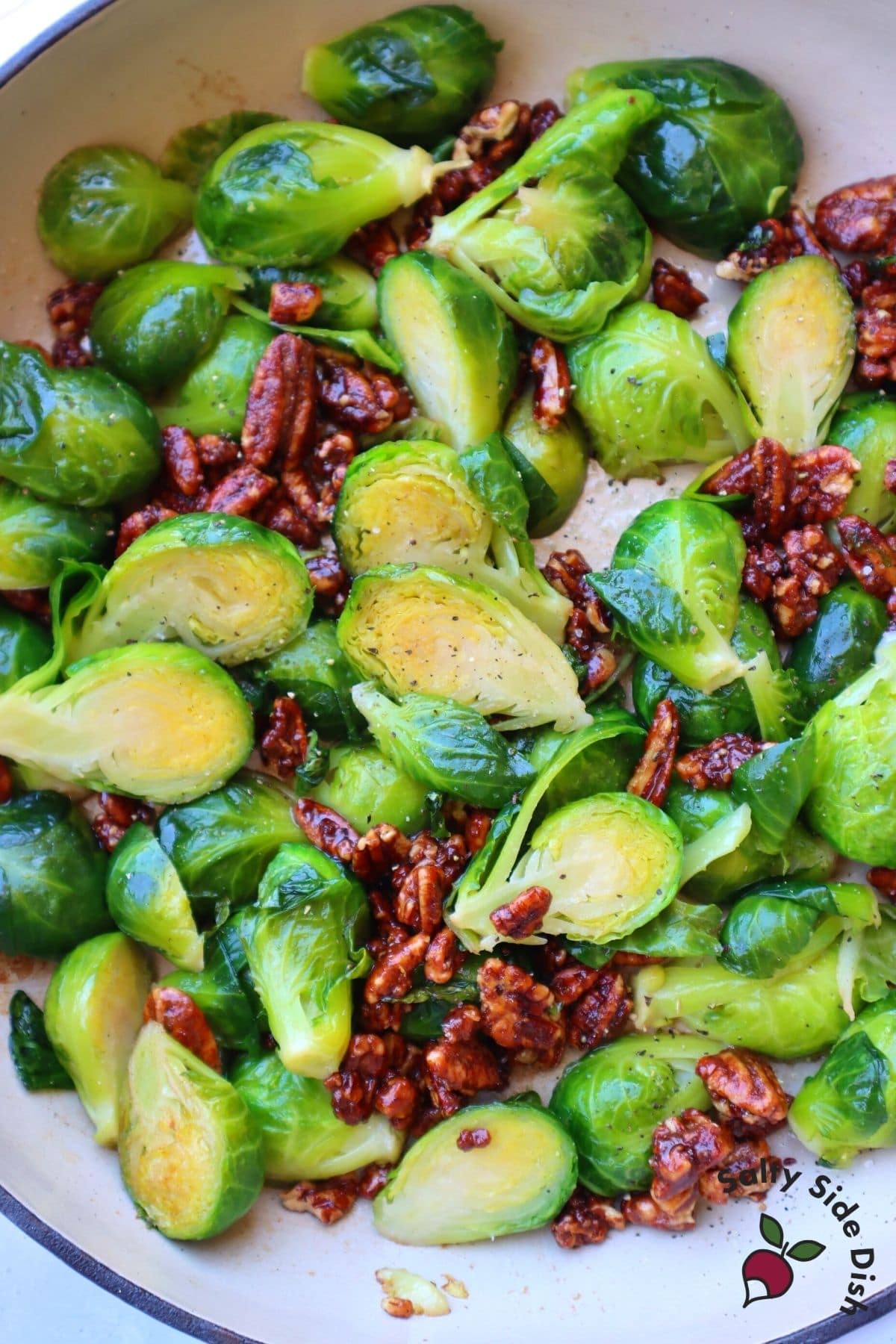 brussels sprouts in a dish with cranberries