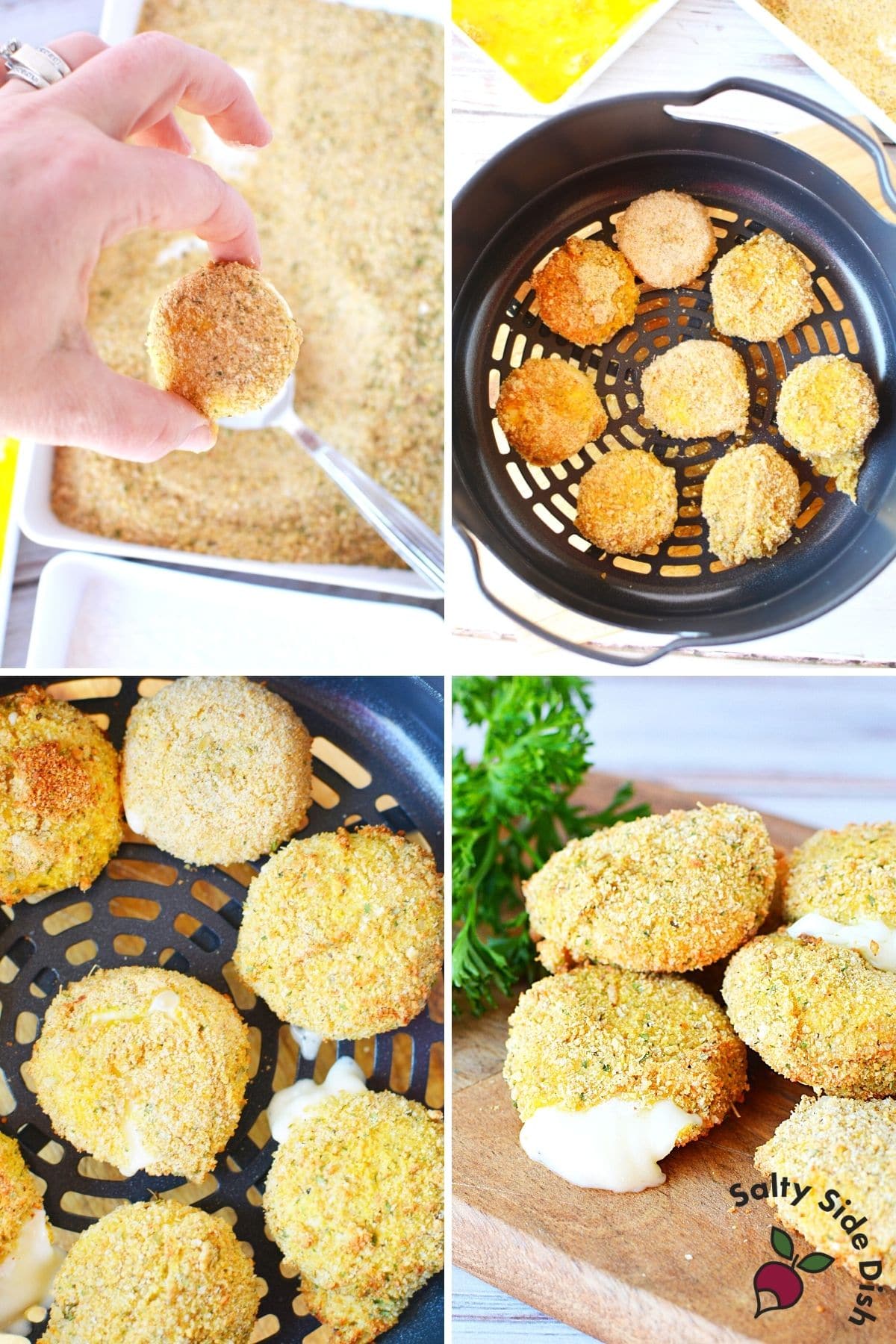 placing cheese into air fryer basket