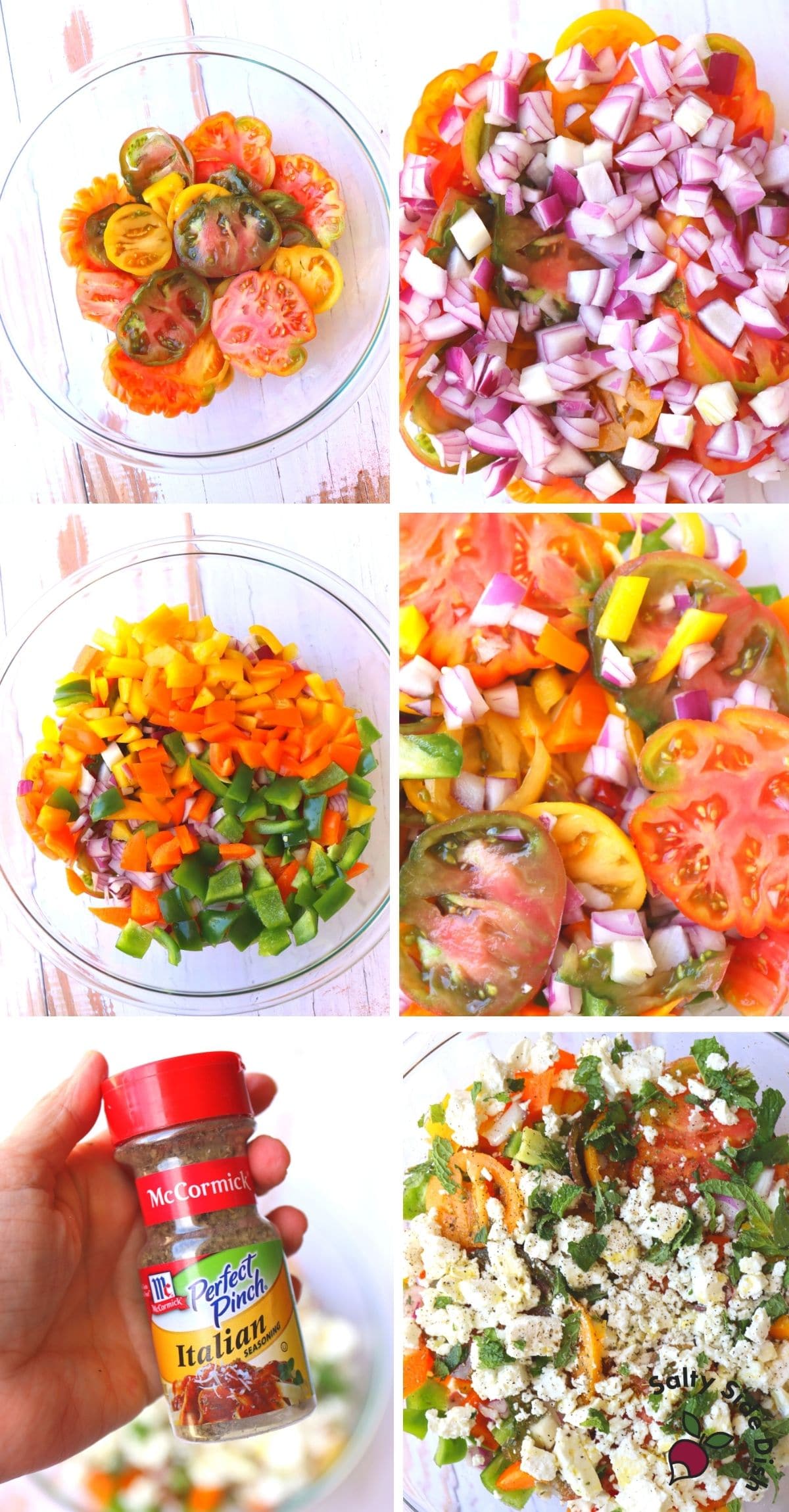 adding all vegetables to a large mixing bowl