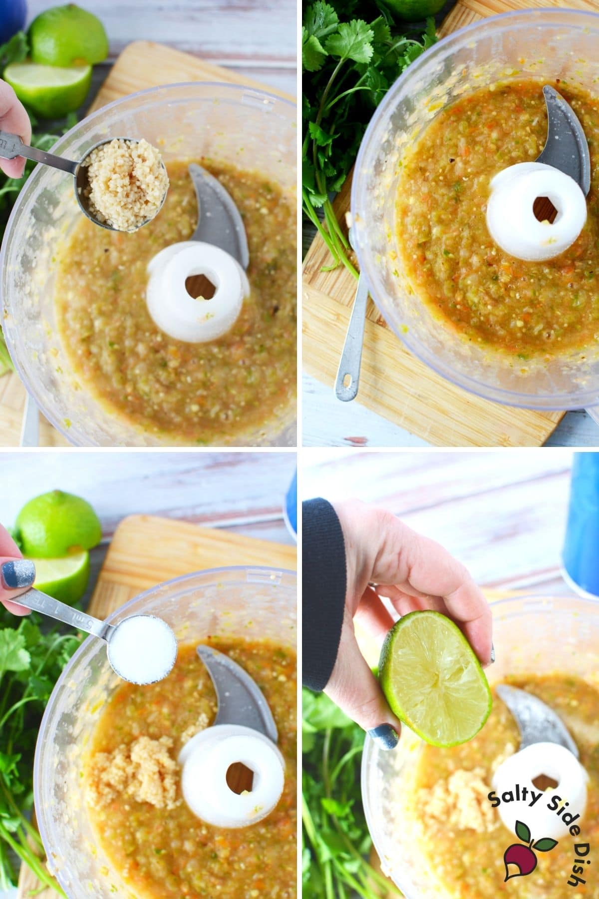 adding lime and seasonings into salsa