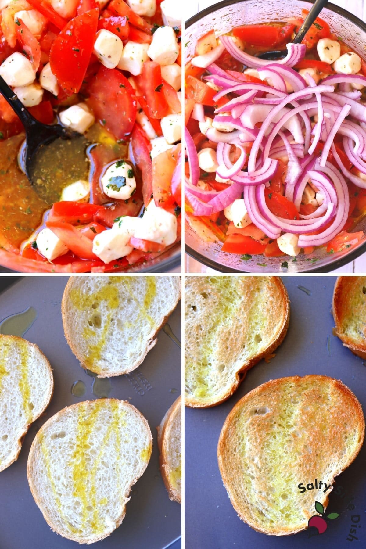 bruschette bread and bowl of tomatoes and red onions