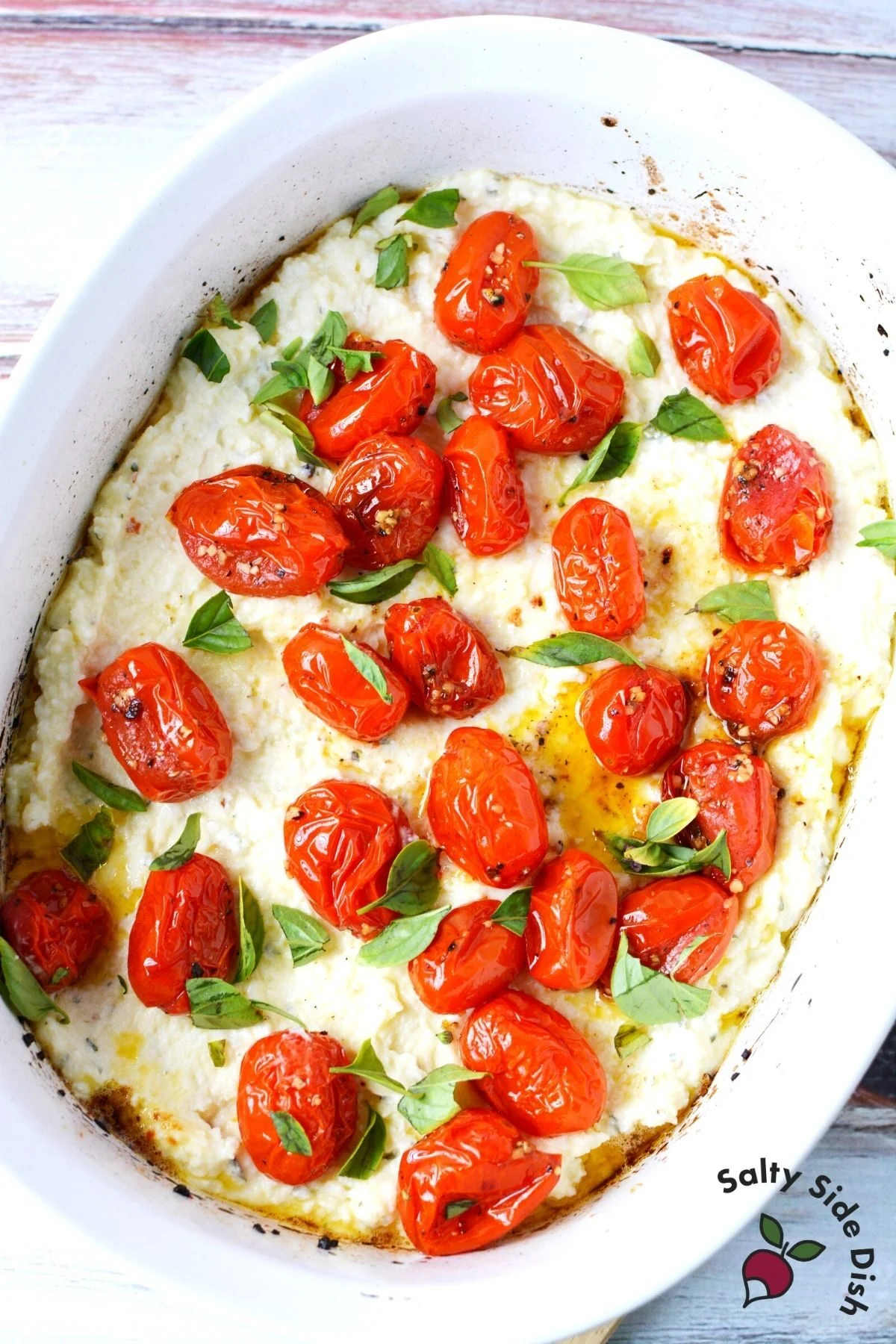 layered ricotta cheese and roasted tomatoes