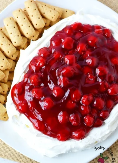 cherry cheesecake dip on a plate