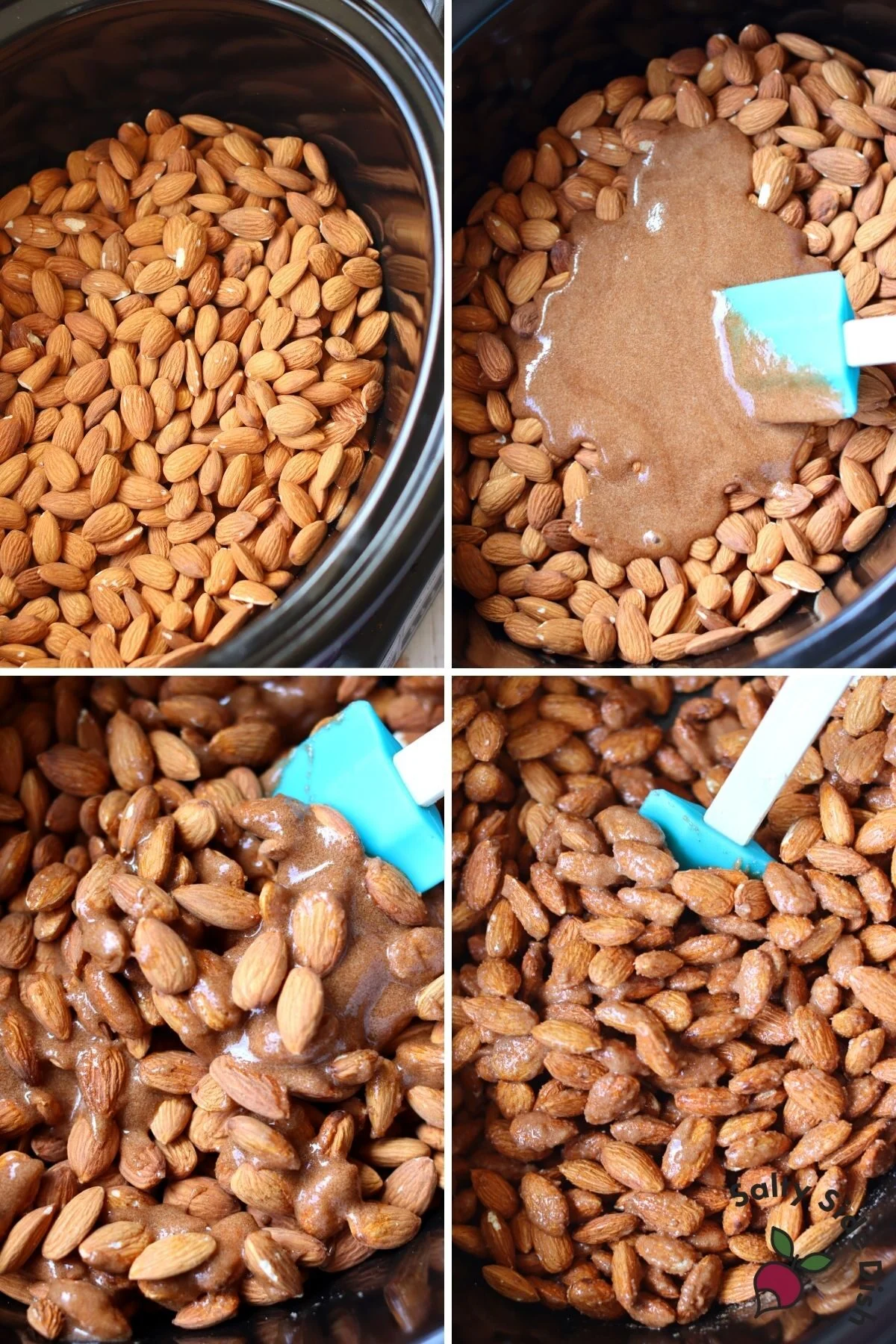 add almonds and cinnamon sugared mixture to a slow cooker