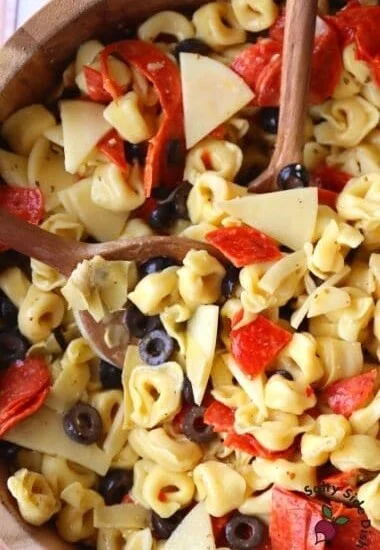 huge bowl of tortellini salad