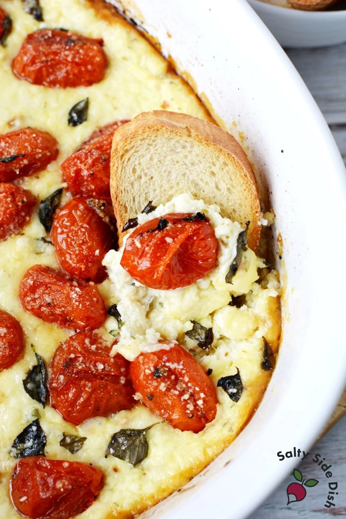 bread dipped into ricotta cheese dip