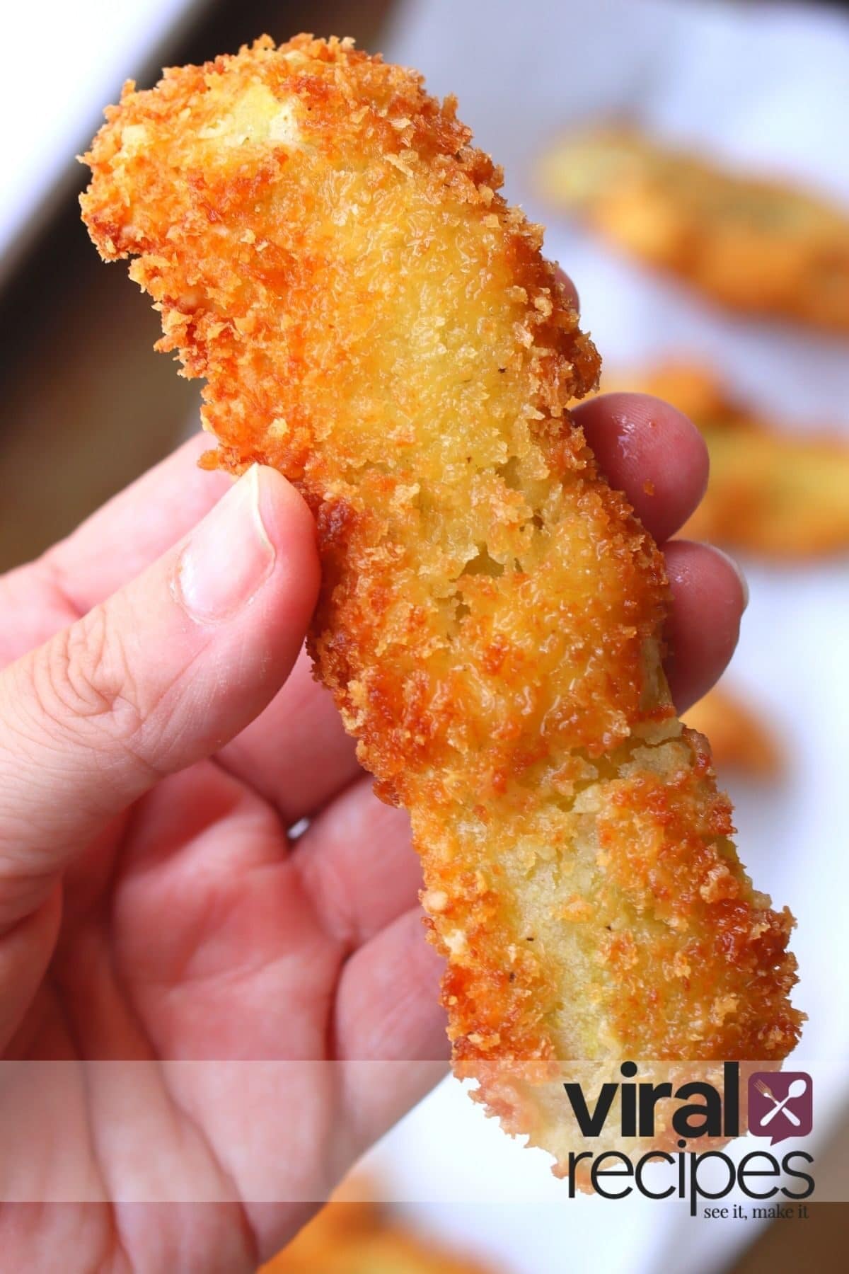 Close-up of fried pickles with golden brown coating