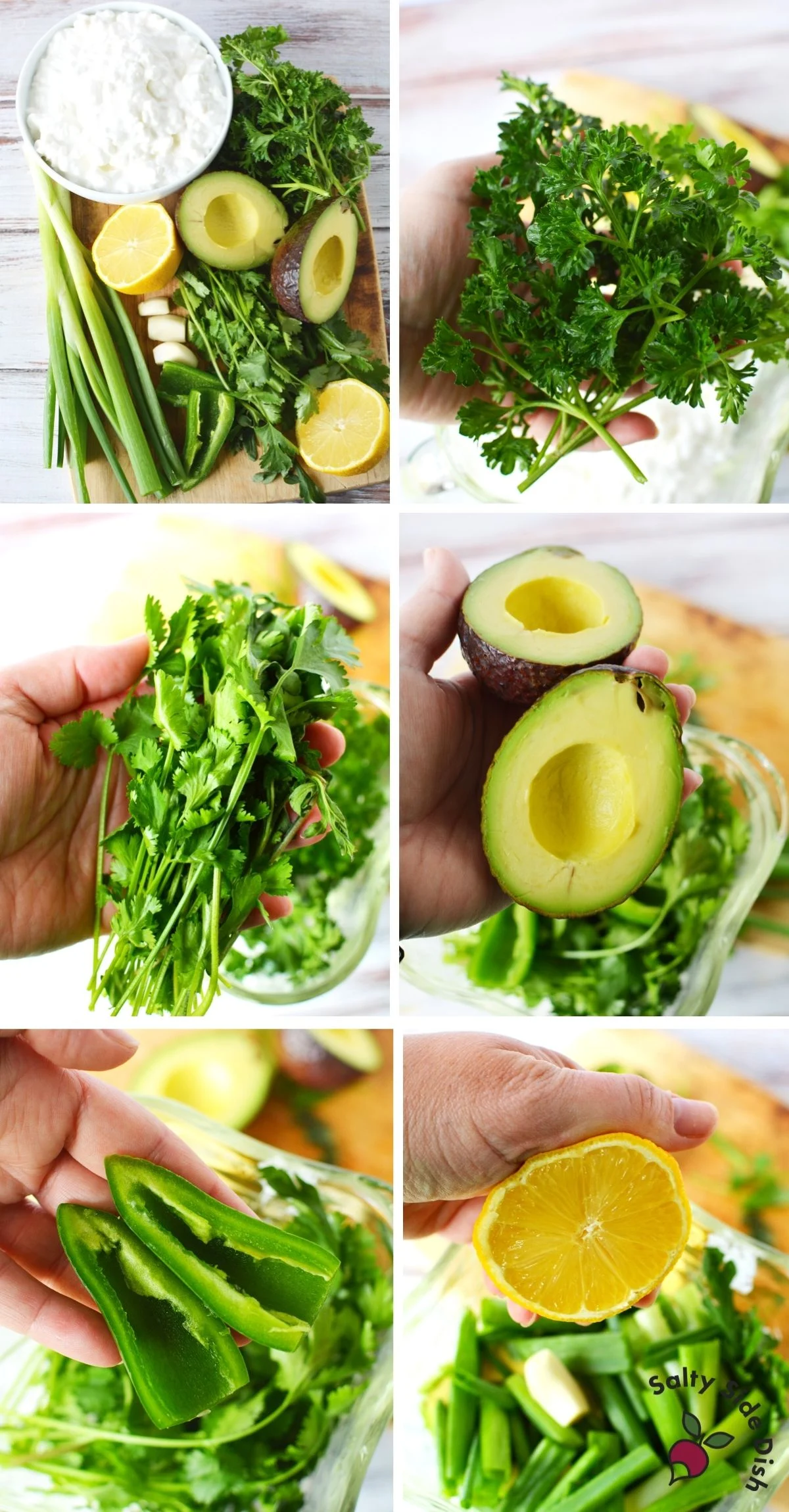 showing all green goddess ingredients in a blender