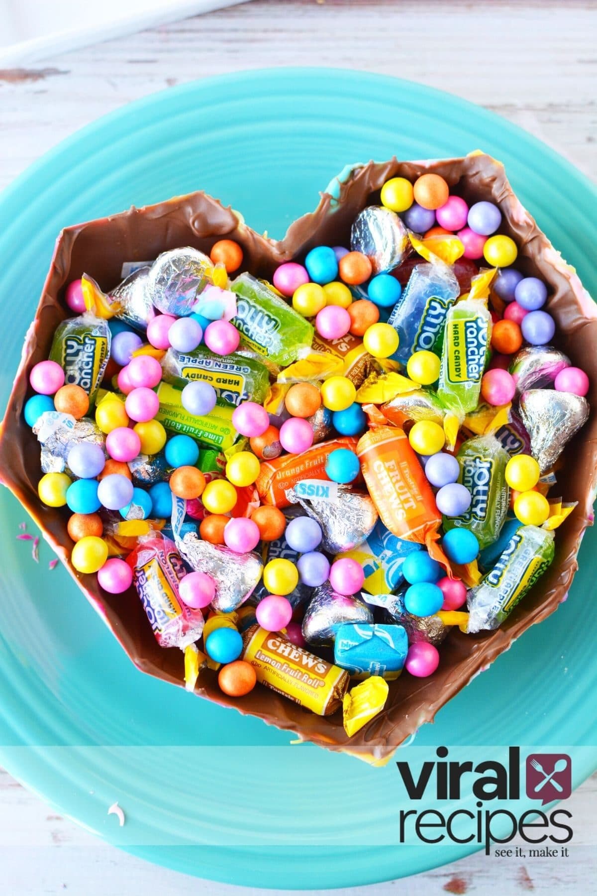 chocolate smash heart with candy filled