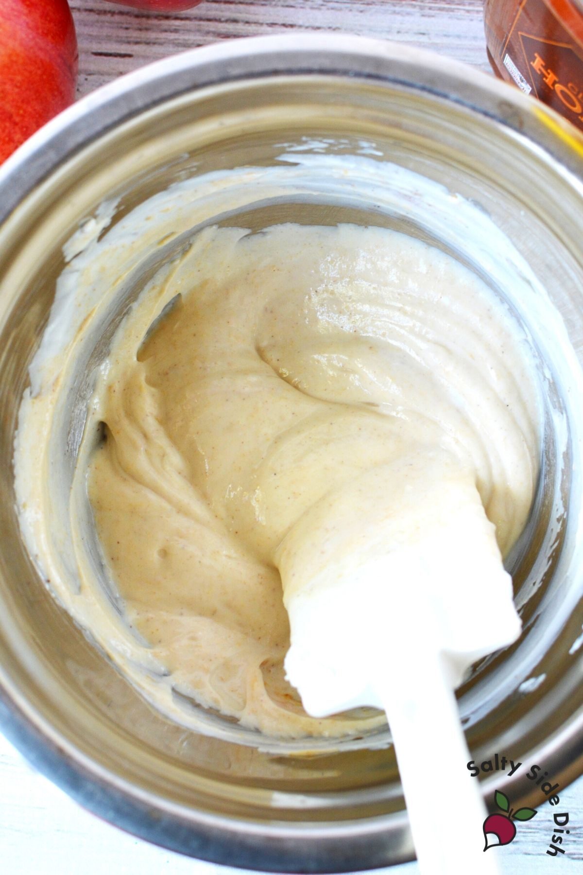 mixing up peanut butter apple dip