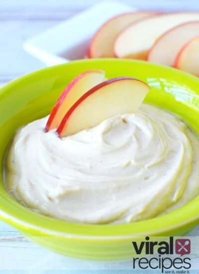 apples dipped into peanut butter dip