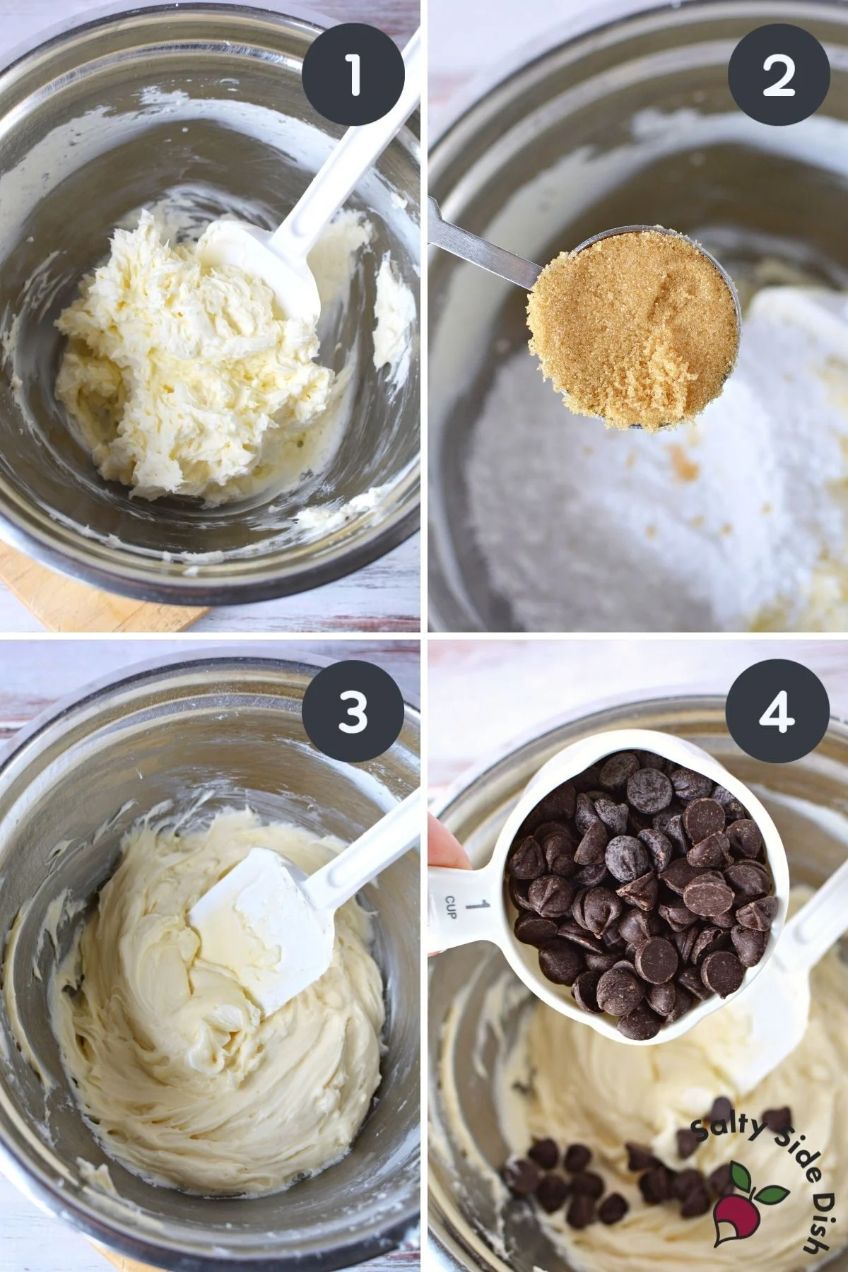 collage on how to make chocolate chip dip.