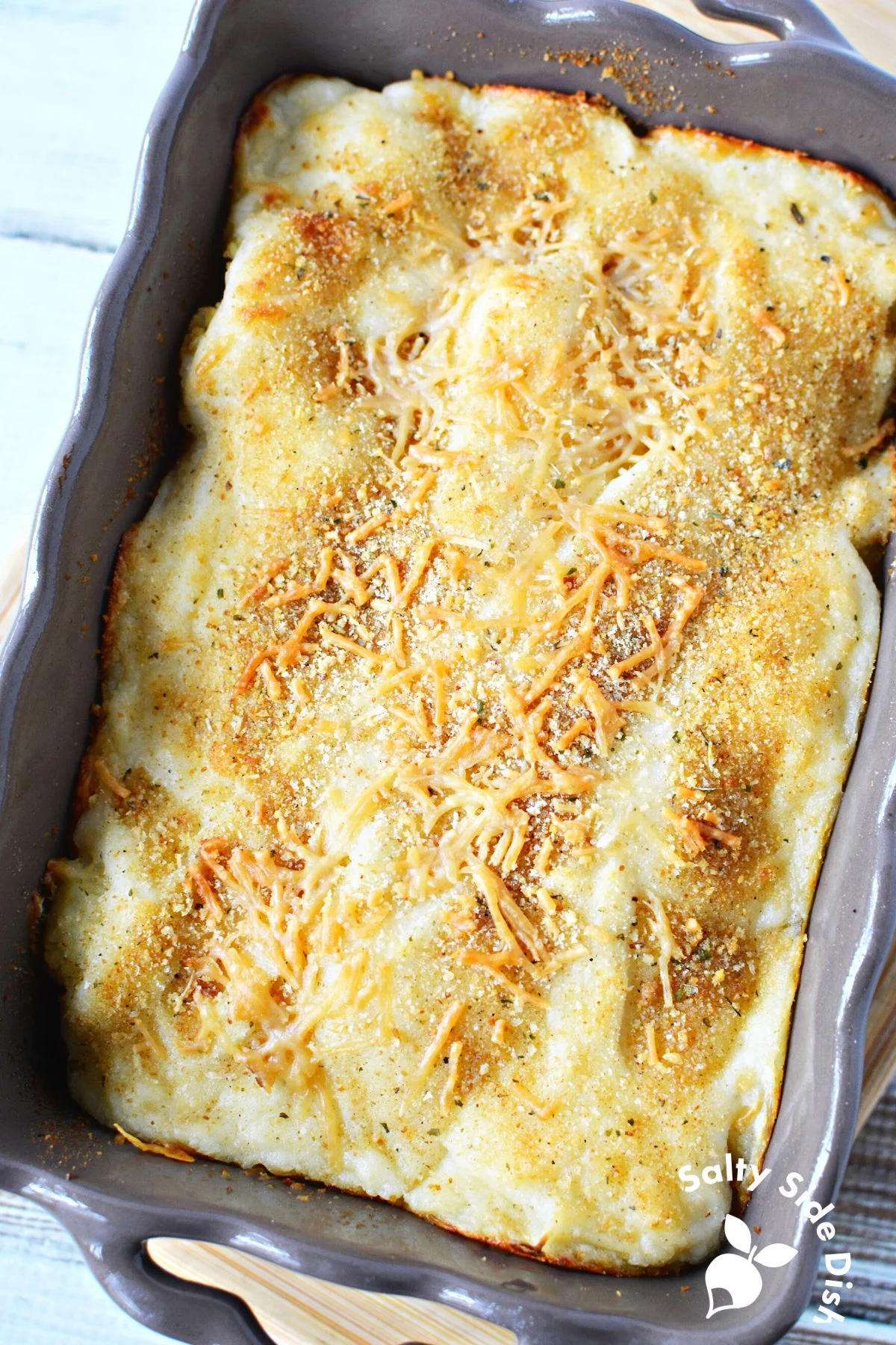 cauliflower casserole in baking dish.