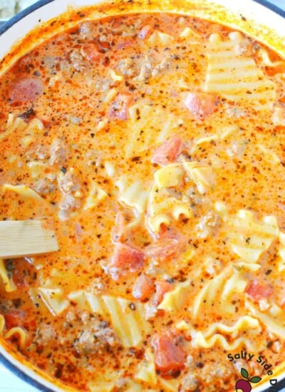 bowl of hearty creamy Lasagna Soup in a bowl.