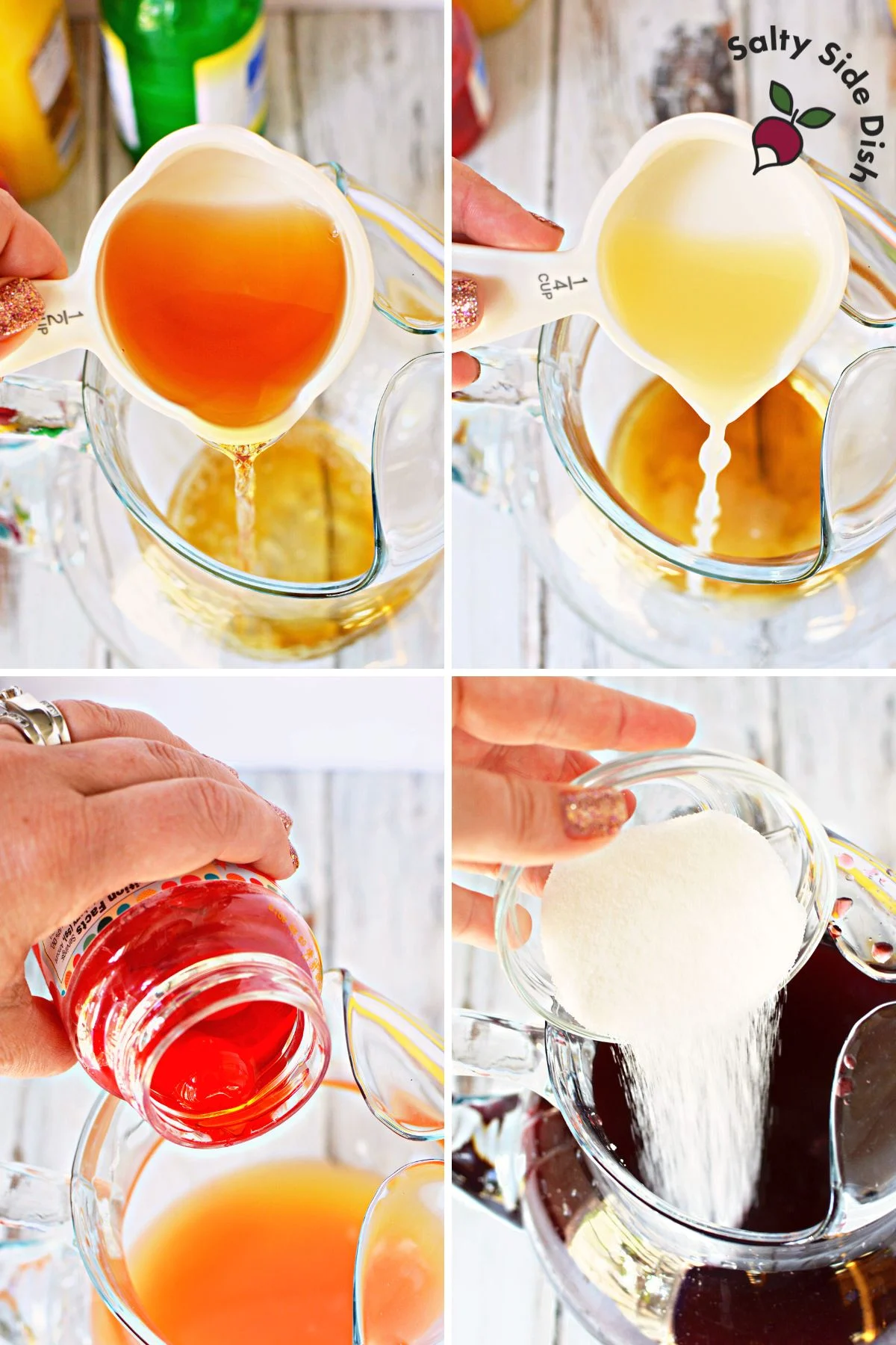 adding all of the ingredients to a glass pitcher.