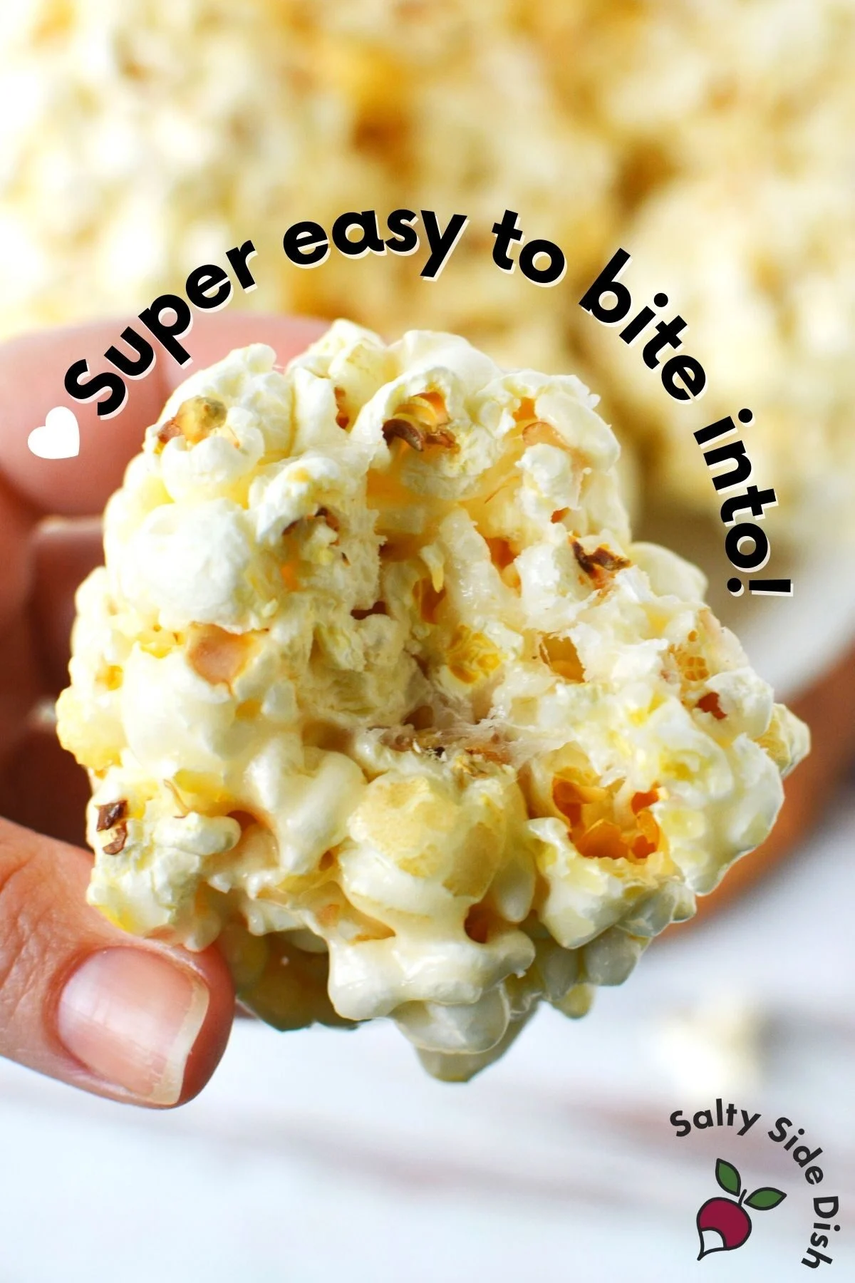 popcorn ball bitten into.