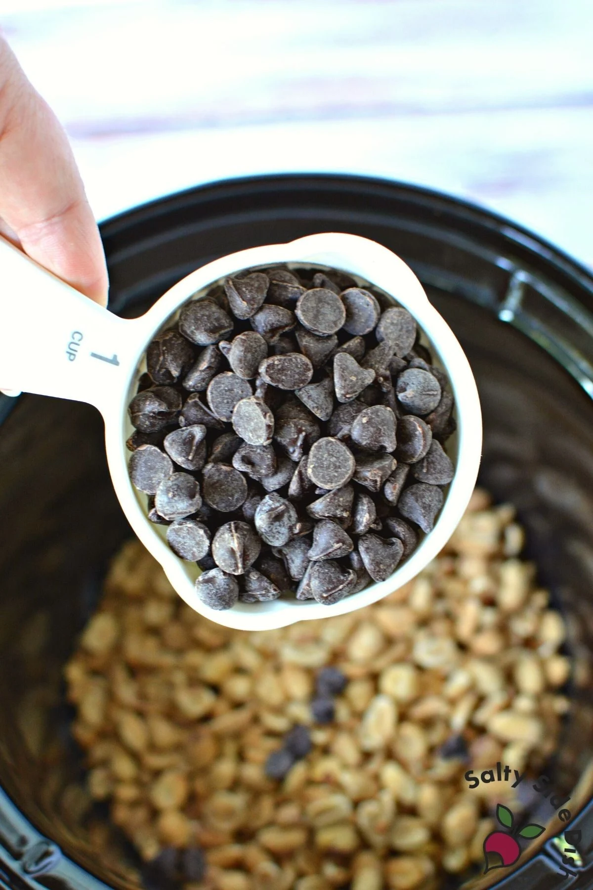 cup of dark chocolate chips.