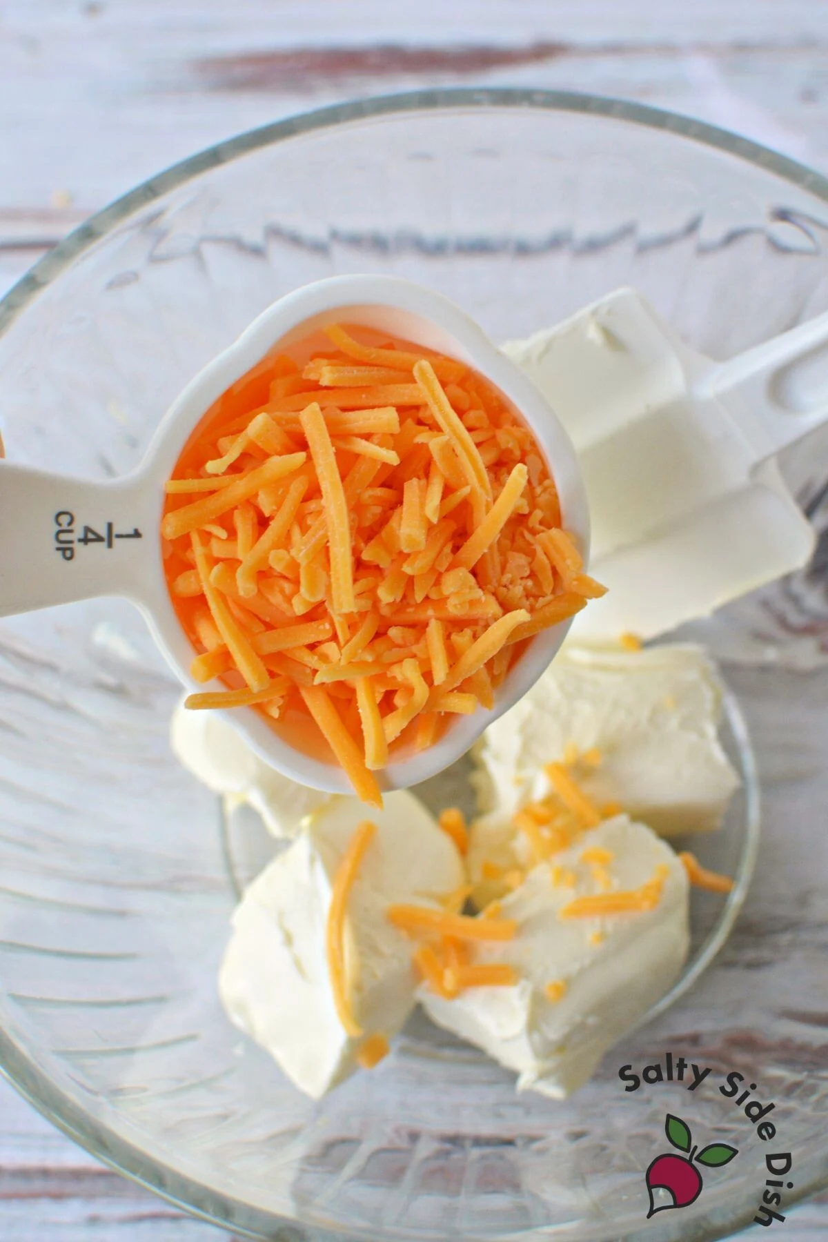 cheddar cheese into cream cheese.